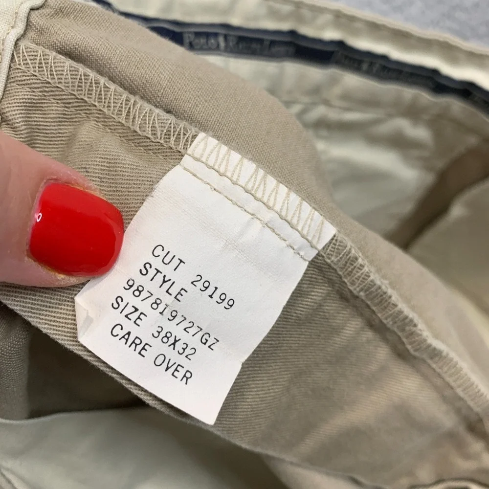 VTG Polo Ralph Lauren Chino Pants Mens 38x32 Beige Pleated Made In USA